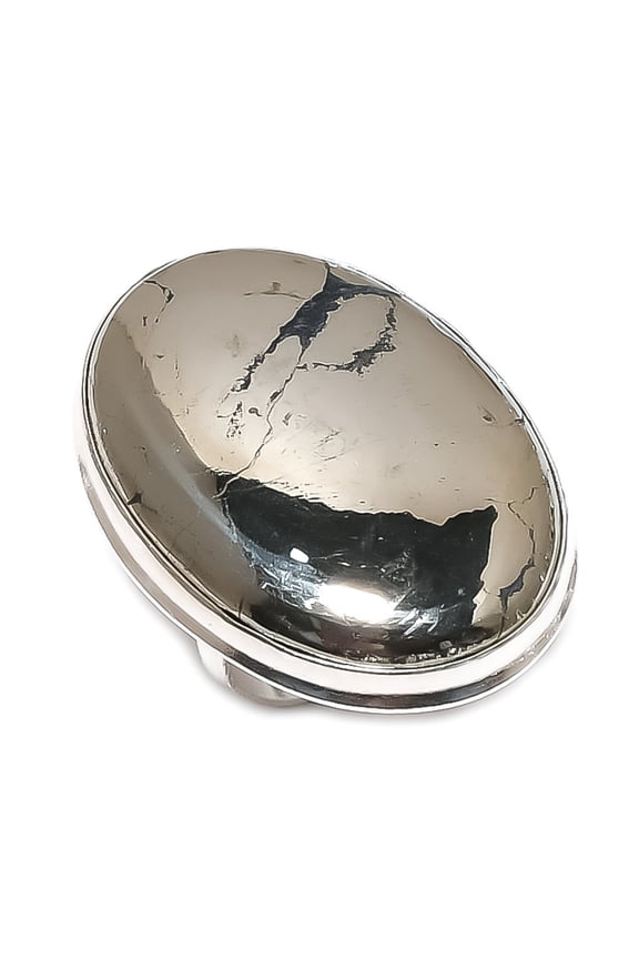 Natural Pyrite Agate Gemstone 925 Sterling Silver Jewelry Ring Size 8