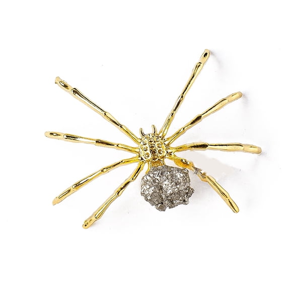 Natural Pyrite & Alloy Spider Display Decorations Halloween Ornaments Mineral Specimens Golden 45x55mm