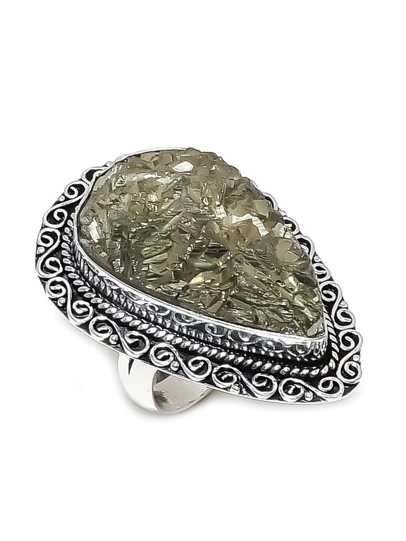 Natural Pyrite Druzy Gemstone 925 Sterling Silver Jewelry Ring Size 9