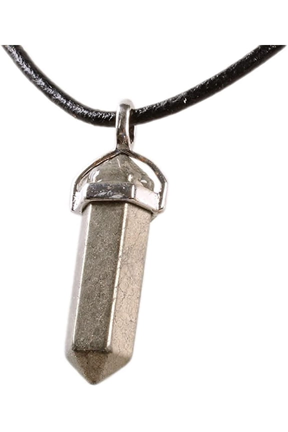 Natural Pyrite Gemstone Hexagonal Pointed Reiki Chakra Pendant Genuine Leather Necklace 18 Inch