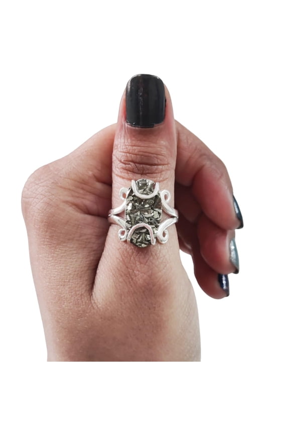Natural Pyrite Ring, Rough Pyrite Gemstone Ring, Money Catching Power, Hippie Wire Ring, 925 Sterling Silver, Womens Ring, Christmas, Thanksgiving, Handmade, Statement Jewelry, Rough Gemstone Jewelry