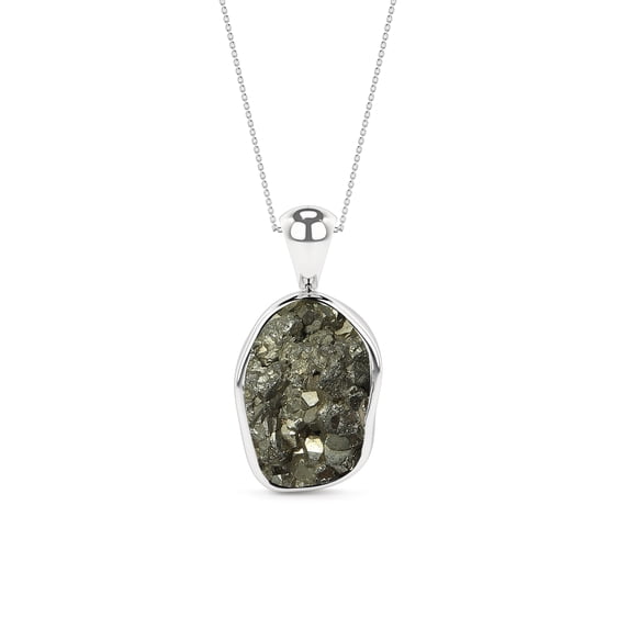 Natural Pyrite Rough Shape Pendant Necklace in Sterling Silver for Women with 18" Adj. Chain, July, August Birthstone Jewelry for Her Birthday, Wedding Anniversary, Christmas, Mothers Day