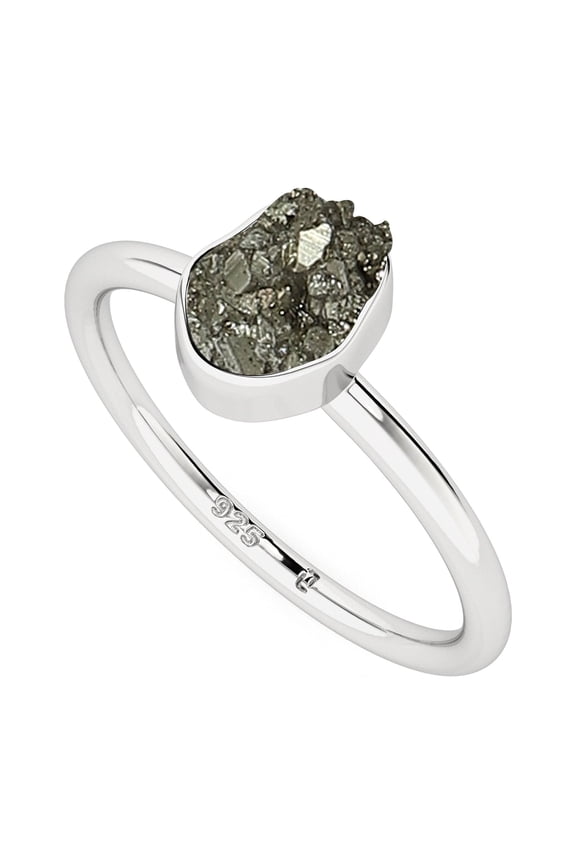 Natural Pyrite Rough Shape Rings in Sterling Silver for Women, July, August Birthstone Jewelry for Her Birthday, Wedding Anniversary, Christmas, Mothers Day