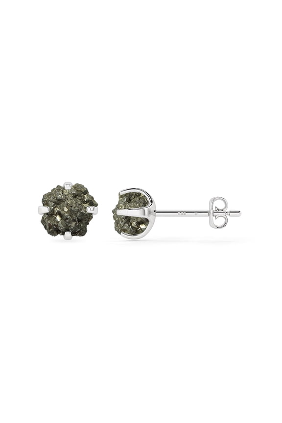 Natural Pyrite Rough Shape Stud Earrings in Sterling Silver for Women, July, August Birthstone Jewelry for Her Birthday, Wedding Anniversary, Christmas, Mothers Day