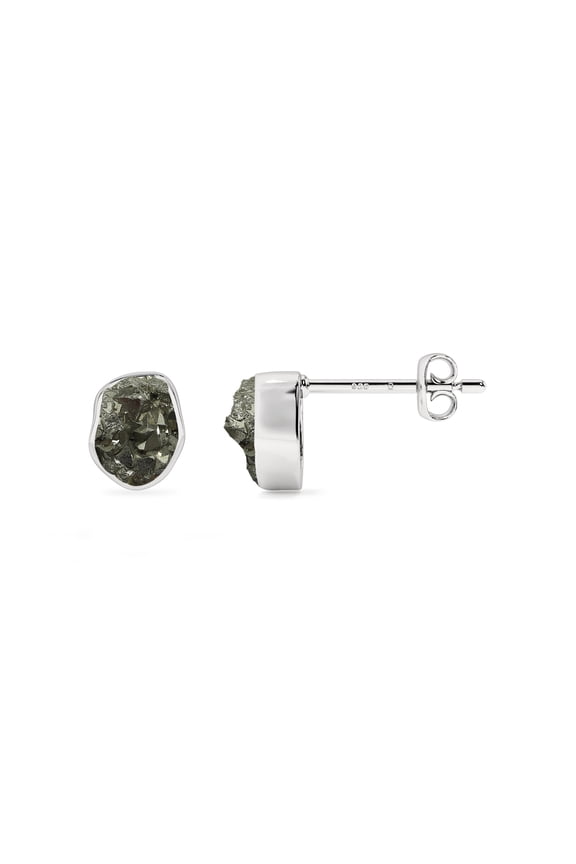 Natural Pyrite Rough Shape Stud Earrings in Sterling Silver for Women, July, August Birthstone Jewelry for Her Birthday, Wedding Anniversary, Christmas, Mothers Day