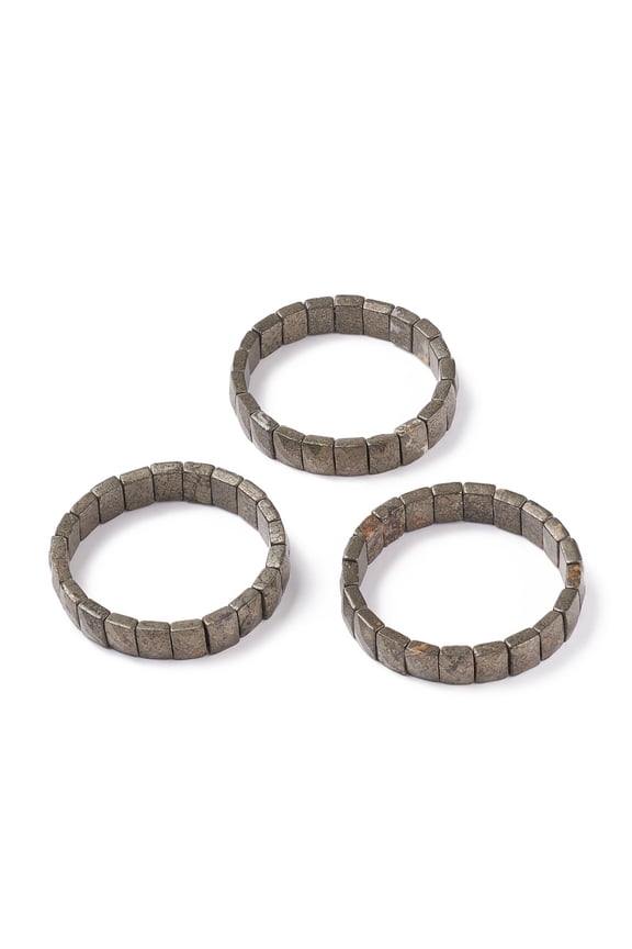 Natural Pyrite Stretch Bracelets Faceted Rectangle 2-3/8 inch(6cm)