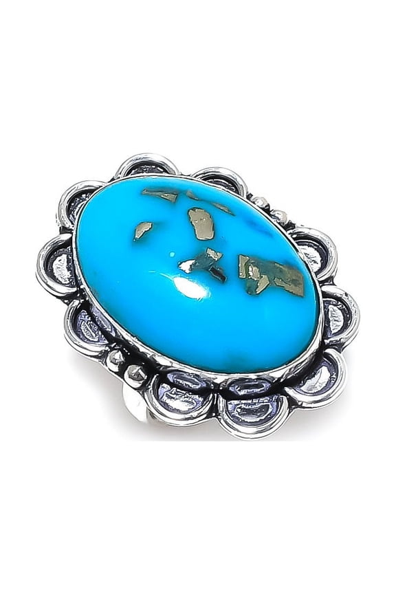 Natural Pyrite Turquoise Gemstone Handmade 925 Sterling Silver Ring Size 8