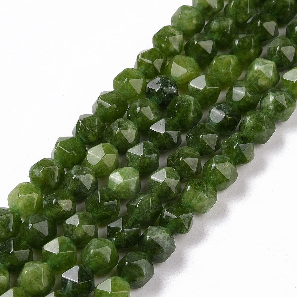 Natural Quartz Beads Strands Faceted Polygon Dyed Heated Dark Olive Green 7.5~8x8x8mm Hole: 1.2mm 48pcs/strand 15.35 inch(39cm) diy