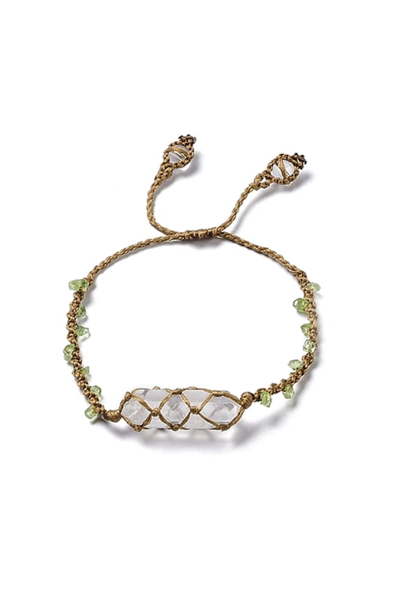 Natural Quartz Crystal Bullet Bead Bracelet Nylon Macrame Pouch Adjustable Bracelet Inner Diameter: 1-7/8~3-3/8 inch(4.8~8.6cm)