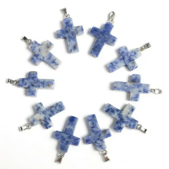 Natural Quartz Crystal Cross Pendant Chakra Stone Mixed Crucifix Shape Decor DIY