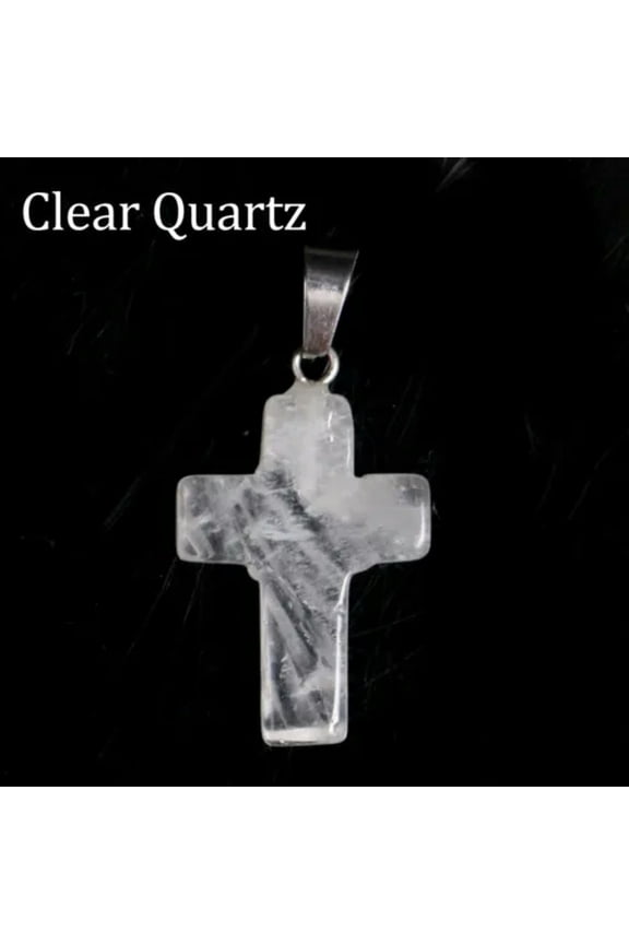 Natural Quartz Crystal Cross Pendant Chakra Stone Mixed Crucifix Shape Decor DIY