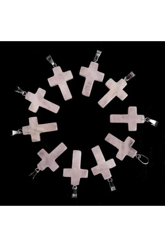 Natural Quartz Crystal Cross Pendant Chakra Stone Mixed Crucifix Shape Decor DIY