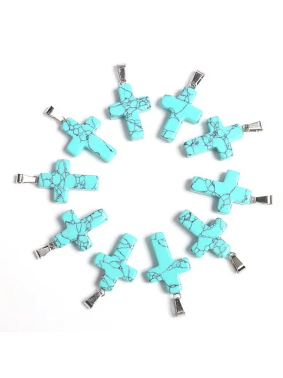 Natural Quartz Crystal Cross Pendant Chakra Stone Mixed Crucifix Shape Decor DIY