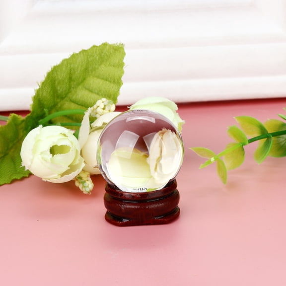 Natural Quartz Crystal Healing Sphere, 30mm Crystal Ball with Wooden Stand, Clear Transparent Luck Charm Desk Decor for Energy Balance Gift