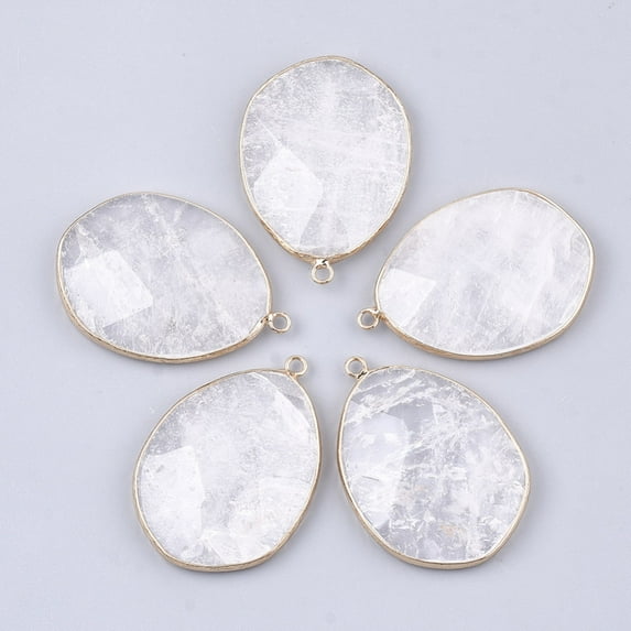 Natural Quartz Crystal Pendants Rock Crystal Pendants with Brass Findings Faceted teardrop Golden 44~45x31.5x8mm Hole: 2.5mm