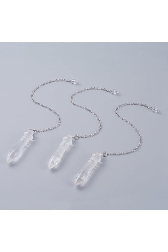 Natural Quartz Crystal Pointed Dowsing Pendulums with Brass Cable Chains Bullet 238~255mm Hole: 2.5mm Pendants: 53x12mm