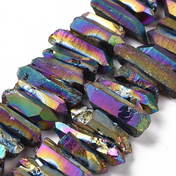 Natural Quartz Crystal Points Beads Strands Dyed Colorful 15~30x4~8x4~7mm Hole: 1mm 8 inch