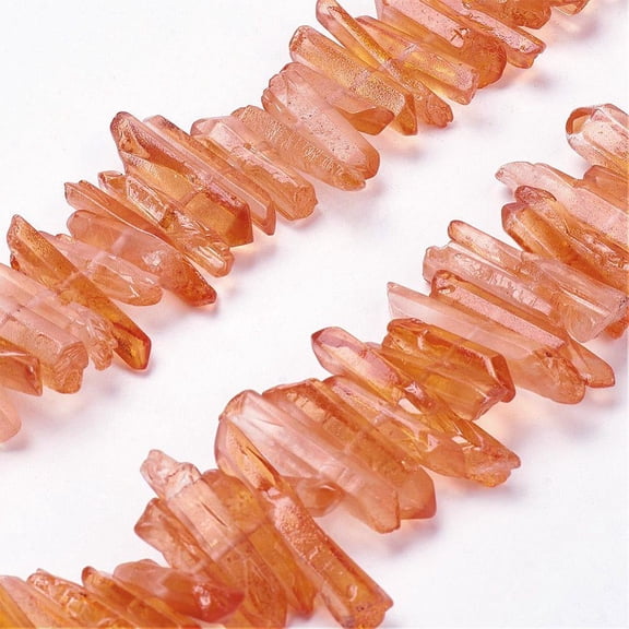 Natural Quartz Crystal Points Beads Strands Dyed Coral 15~30x4~8x4~7mm Hole: 1mm 8 inch