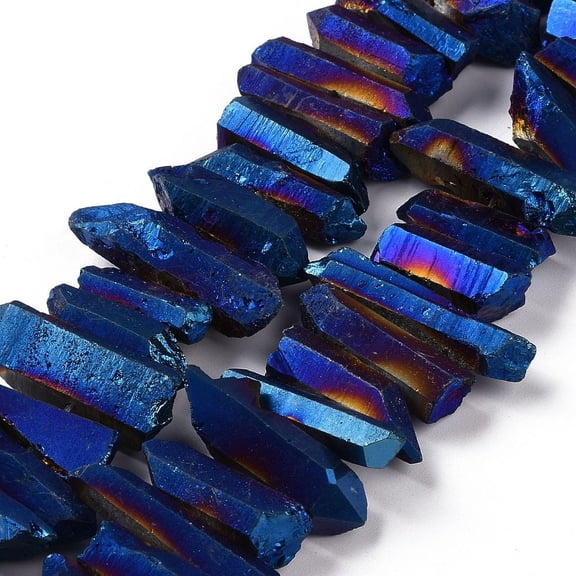 Natural Quartz Crystal Points Beads Strands Dyed Midnight Blue 15~30x4~8x4~7mm Hole: 1mm 8 inch