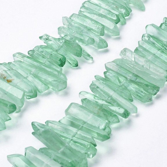 Natural Quartz Crystal Points Beads Strands Dyed Pale Green 15~30x4~8x4~7mm Hole: 1mm 8 inch