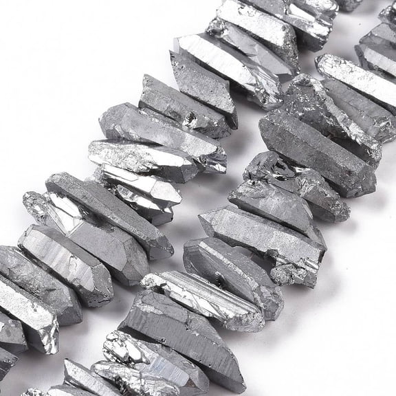 Natural Quartz Crystal Points Beads Strands Dyed Silver 15~30x4~8x4~7mm Hole: 1mm 8 inch