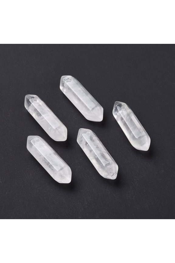 Natural Quartz Double Terminal Pointed Pendants Rock Faceted Charm 30-35x8-9x8-9mm Hole: 1.4mm