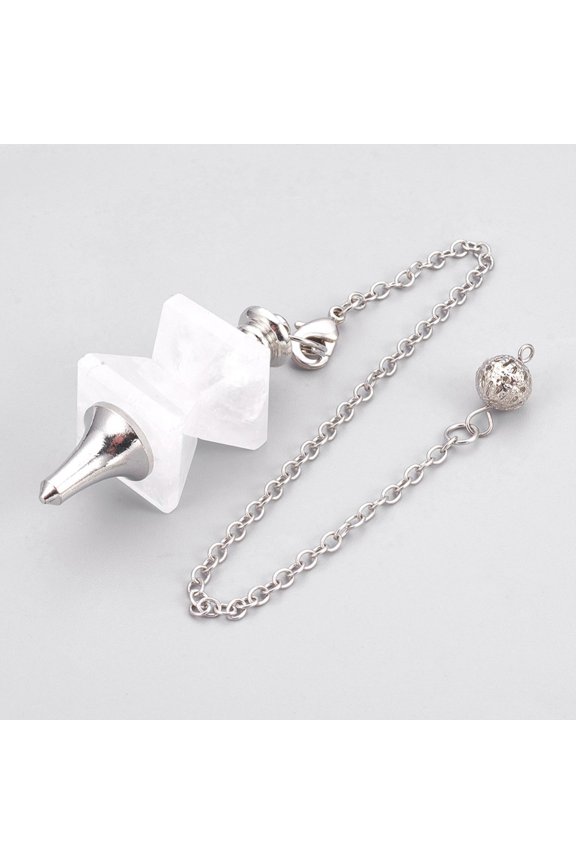 Natural Quartz Dowsing Pendulums with Platinum Tone Brass Findings Trapezoid 235mm Hole: 2mm