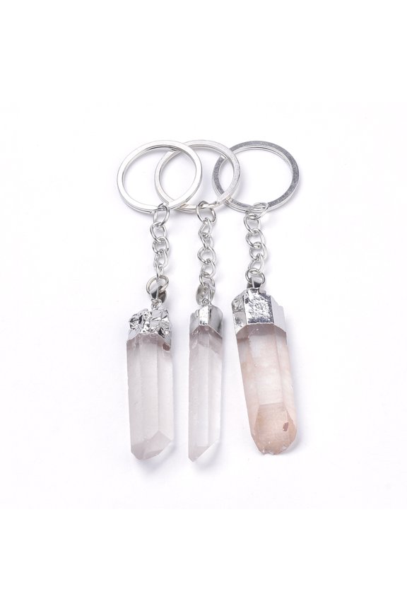 Natural Quartz Keychain with Iron Findings Platinum 119~122mm