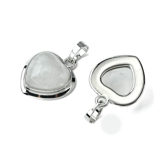 Natural Quartz Pendants Rock Heart Charms with Rack Plating Platinum Plated Brass Findings Cadmium Free & Lead Free 23x19.5x8~9mm Hole: 7x5mm