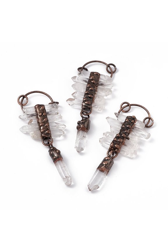 Natural Quartz Pendants Rock Pendants Faceted Charms with Rack Plating Red Copper Tone Brass Findings Cadmium Free & Lead Free