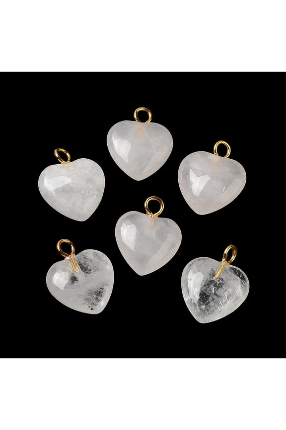 Natural Quartz Pendants Rock Pendants Heart Charms with Golden Plated Brass Loops 15~15.5x12~12.5x4.5~5.5mm Hole: 2mm