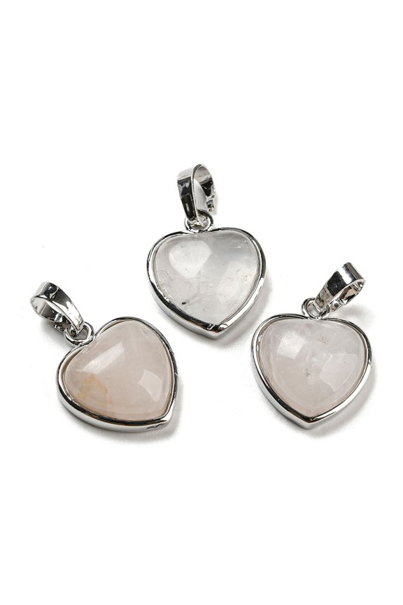 Natural Quartz Pendants Rock Pendants Heart Charms with Platinum Plated Brass Snap on Bails 20.5x17.5x7mm Hole: 4x8mm