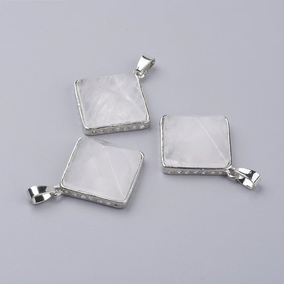 Natural Quartz Pendants Rock Pendants with Brass Finding Pyramid Platinum 28.5x32x13mm Hole: 3.5x6mm