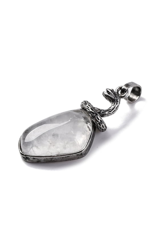 Natural Quartz Pendants Rock Snake with Rhombus Charms with Rack Plating Antique Silver Tone Brass Findings Lead Free & Cadmium Free 38.5x17.5x12.5mm Hole: 8x5mm