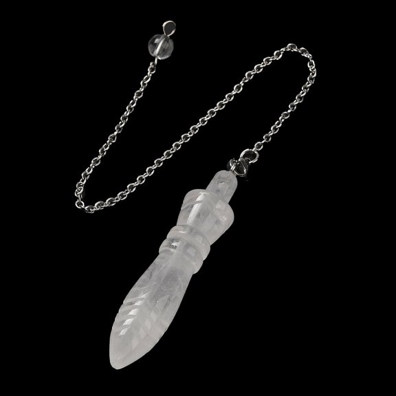 Natural Quartz Pointed Dowsing Pendulums with 304 Stainless Steel Chains Charm 243mm 60x12.5mm Hole: 3mm