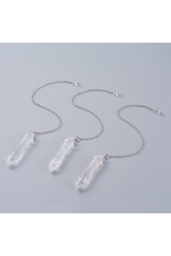 Natural Quartz Pointed Dowsing Pendulums with Brass Cable Chains 238~255mm Hole: 2.5mm Pendants: 53x12mm