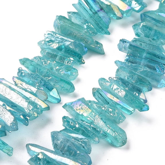 Natural Quartz Points Beads Strands Dyed Dark Cyan 15~30x4~8x4~7mm Hole: 1mm 8 inch diy