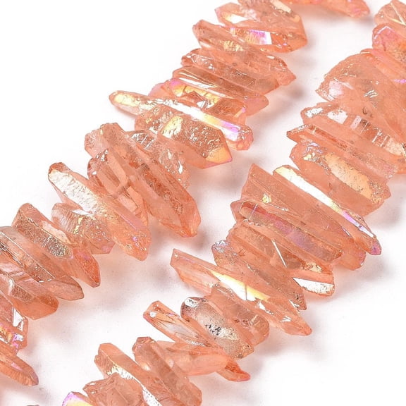 Natural Quartz Points Beads Strands Dyed Light Salmon 15~30x4~8x4~7mm Hole: 1mm 8 inch