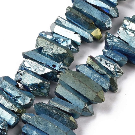 Natural Quartz Points Beads Strands Dyed Teal 15~30x4~8x4~7mm Hole: 1mm 8 inch