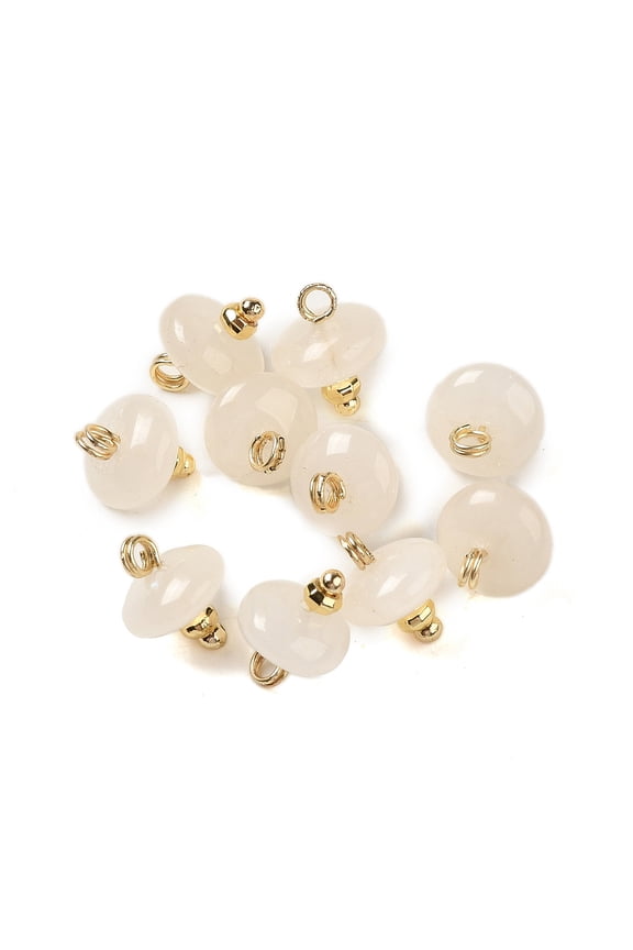 Natural Quartz Rock Rondelle Charms with Rack Plating Brass Loops Real 18K Gold Plated Long-Lasting Plated 9.5~11x8~8.5mm Hole: 1.8mm