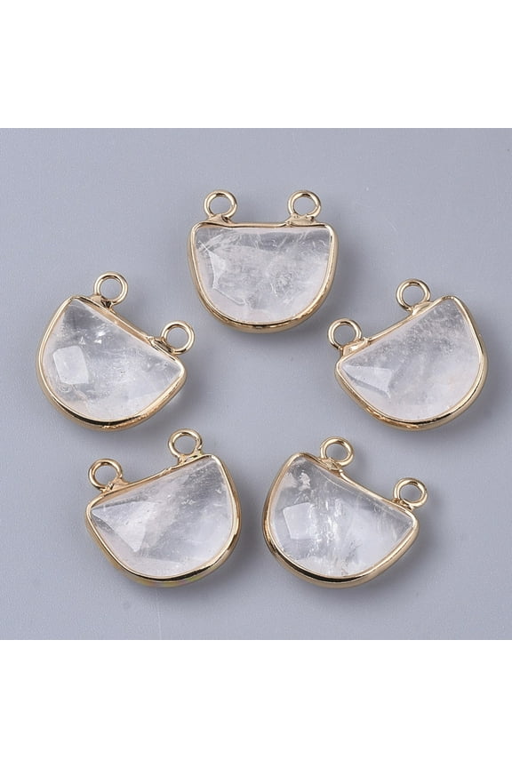 Natural Quartz Semi Circle Pendants Rock with Golden Tone Brass Open Back Bezel Faceted Half Round 18x17.5x6.5mm Hole: 2mm