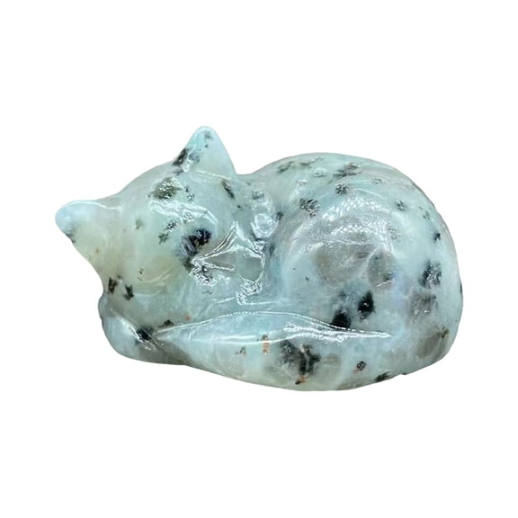 Natural Quartz Sleeping Cat Statue Gift-Sized Quartz Cat Figurine Crystal Animal for Stress Relief Office Decor 2 Inch, White Quartz, Smooth Polished | Home Meditation Decor, Crystal Healing(K)