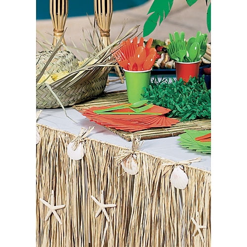 Natural Raffia & Shell Table Skirt - Party Supplies - 1 Piece