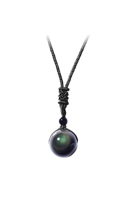 Natural Rainbow Eye Obsidian Necklace Polished Obsidian Rope Ball Necklace W0O1 Thermotherapy Unise Chain Necklace Pendant