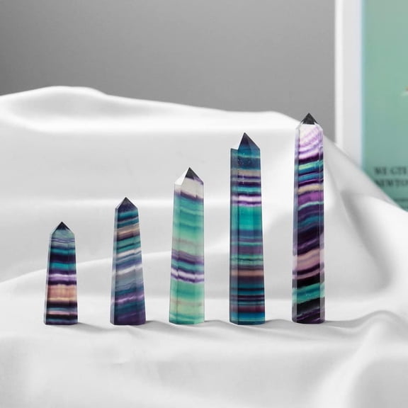 Natural Rainbow Fluorite Crystal Tower Healing Wand Crystal Tower 6 Faceted Single Point Crystal Prism Wand Natural Stones for Meditation Reiki Chakra Therapy Gift