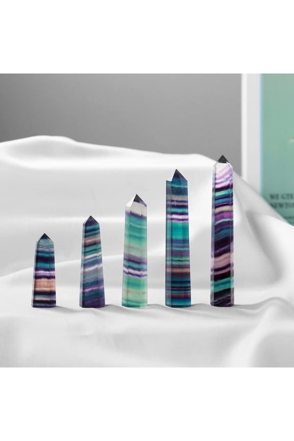 Natural Rainbow Fluorite Crystal Tower Healing Wand Crystal Tower 6 Faceted Single Point Crystal Prism Wand Natural Stones for Meditation Reiki Chakra Therapy Gift