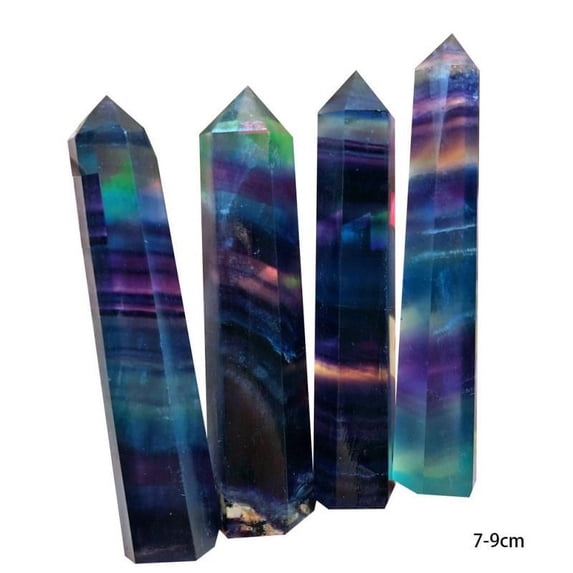 Natural Rainbow Fluorite Quartz Gemstone Hexagonal Wand Point Reiki Healing