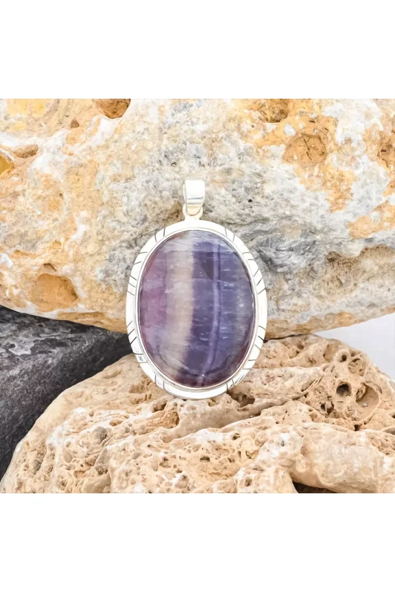Natural Rainbow Fluorite Quartz Sterling Silver Women Pendant Unique Wedding Gift