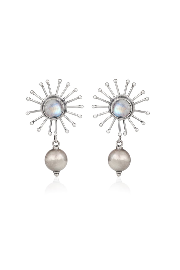 Natural Rainbow Moonstone Drop Earrings in 925 Sterling Silver  Handmade 11.2 Ct Round Gemstones with Bezel-Set & Push Back, Jewelry Gift for Women
