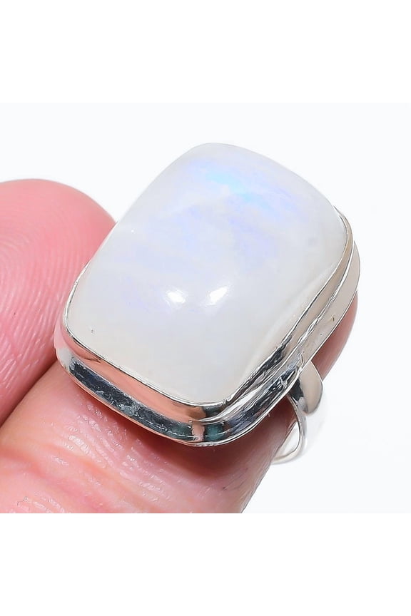 Natural Rainbow Moonstone Gemstone 925 Sterling Silver Gift Ring Size 7